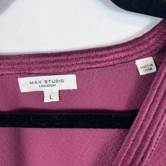 Max Studio Plum Long Sleeve Peplum Blouse | Deep V-Neck Boho Chic Top Size M - Picture 4 of 5